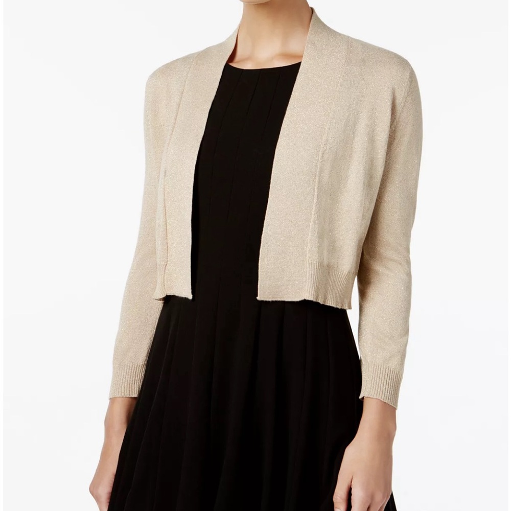 Calvin Klein Three-Quarter-Sleeve Glitter Shrug Cardigan